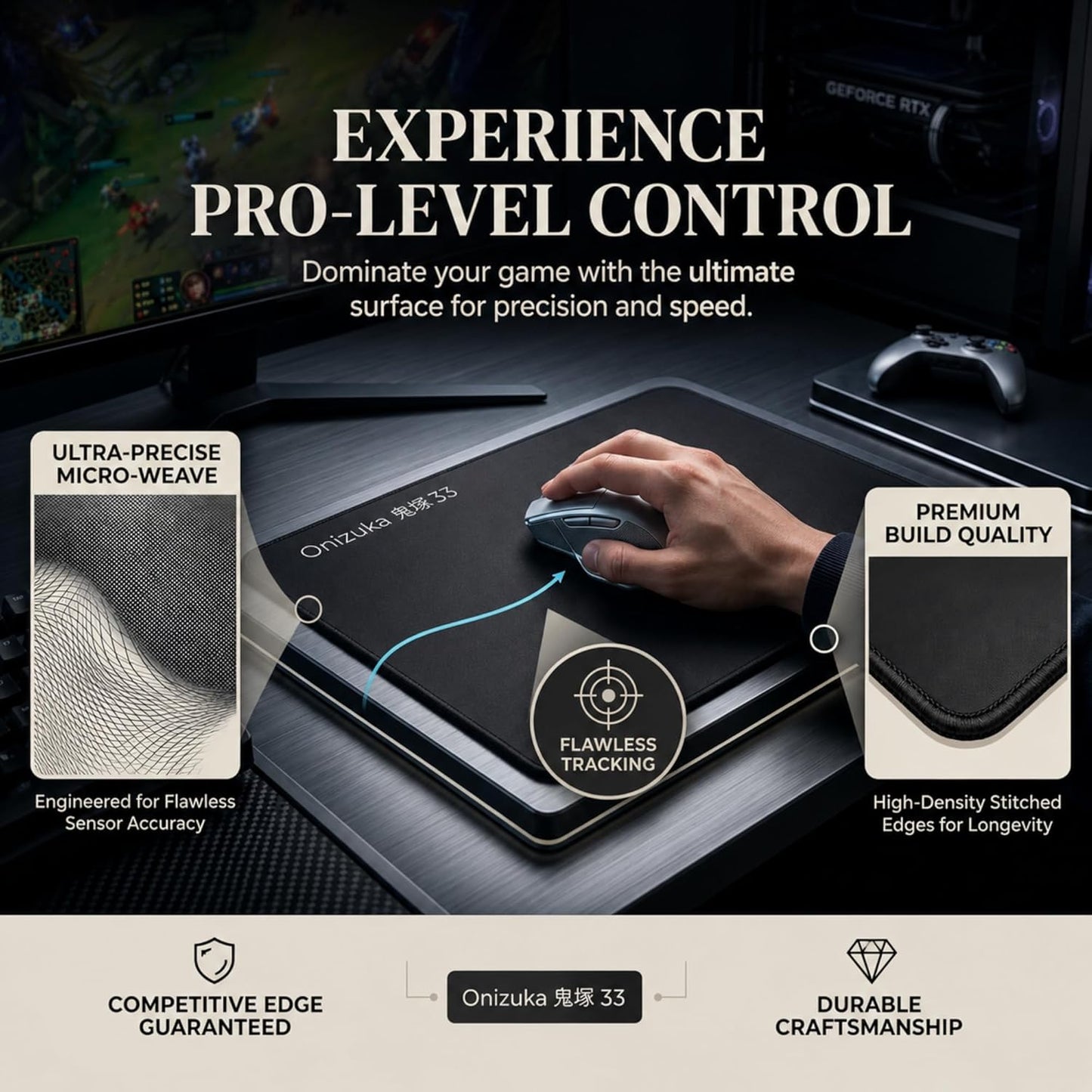 Onizuka 33 Large Gaming Mouse Pad 42x49cm – Extended Desk Mat with Smooth Micro-Weave Surface, Non-Slip Rubber Base, 3mm Thick for Gaming, Office & Laptop