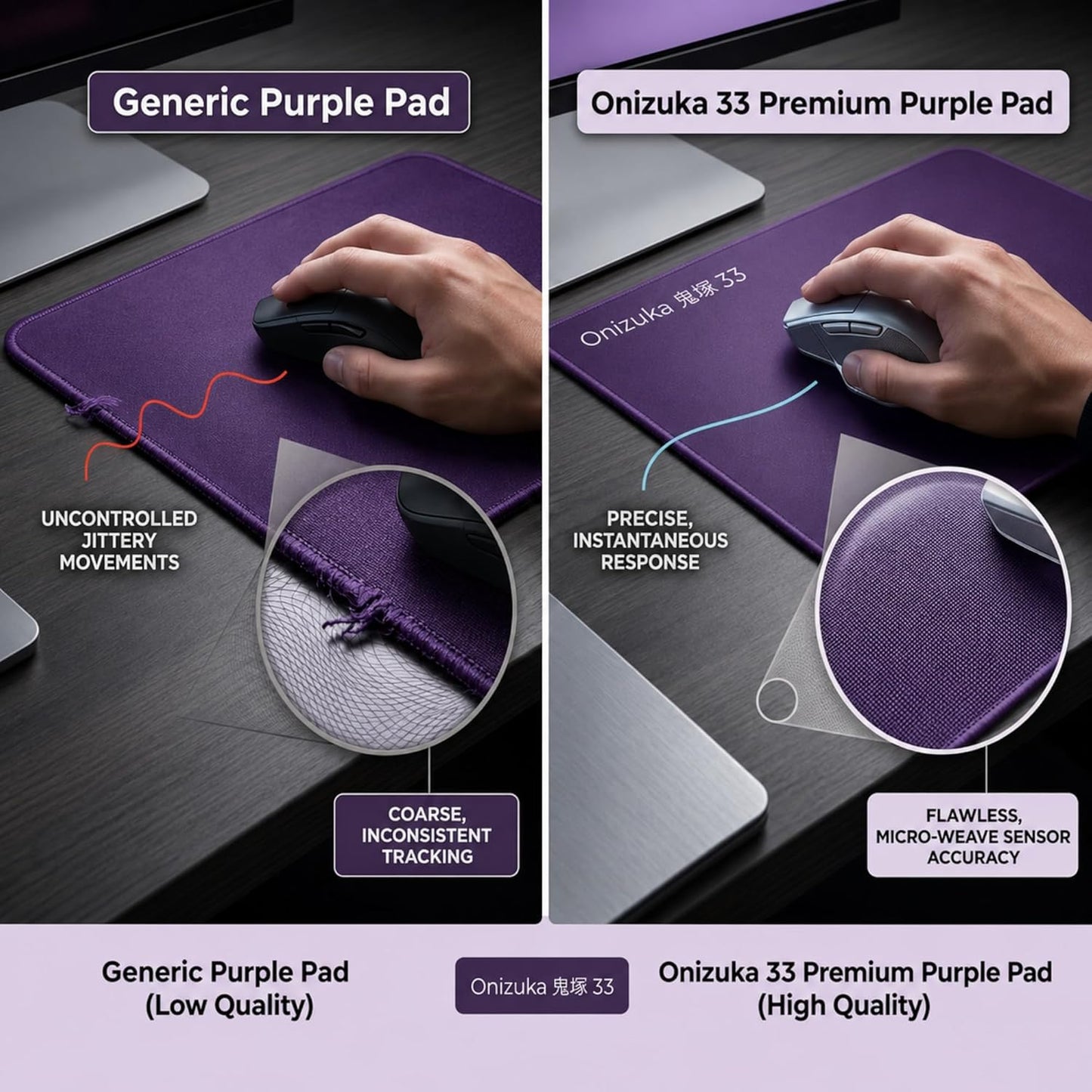 Onizuka 33 Purple Large Gaming Mouse Pad 42x49cm – Extended Desk Mat with Smooth Micro-Weave Surface, Non-Slip Rubber Base, 3mm Thick for Gaming, PC, Laptop & Office