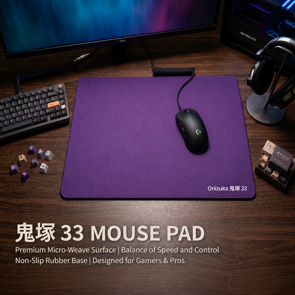 Onizuka 33 Purple Large Gaming Mouse Pad 42x49cm – Extended Desk Mat with Smooth Micro-Weave Surface, Non-Slip Rubber Base, 3mm Thick for Gaming, PC, Laptop & Office